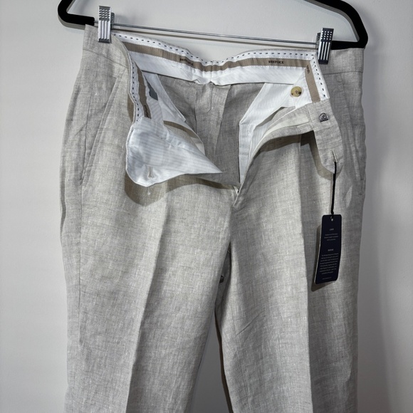 Slim Fit Tropical Beige Pure Linen Suit 40R Jacket 32/32 Pants | StudioSuits - Picture 15 of 16